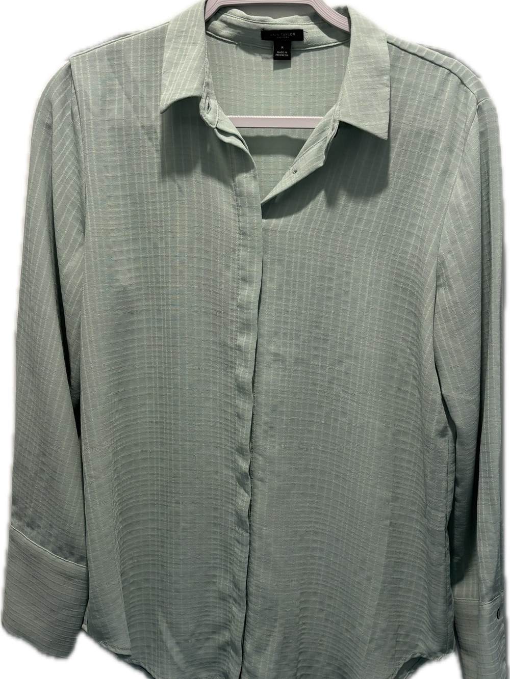 Ann Taylor Factory Light Mint Green Long-Sleeve Button Front Blouse